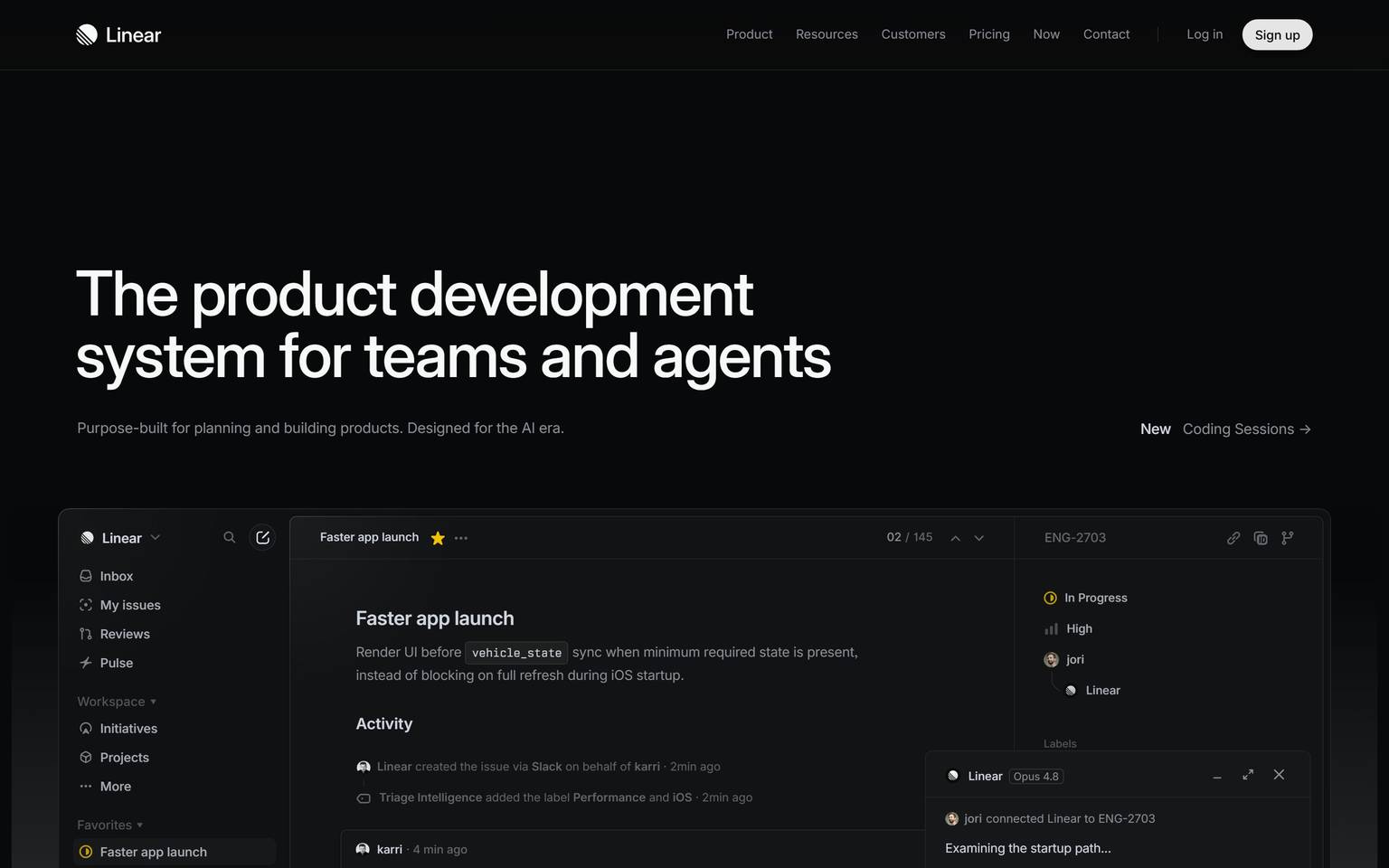Linear homepage design, full-page screenshot