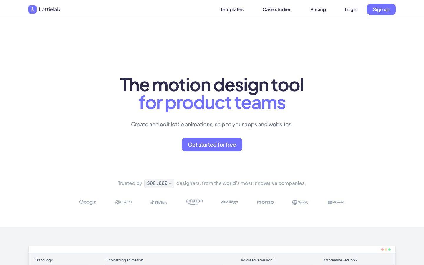 Lottielab homepage design, full-page screenshot