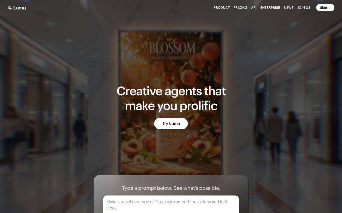 LumaLabs homepage design, full-page screenshot