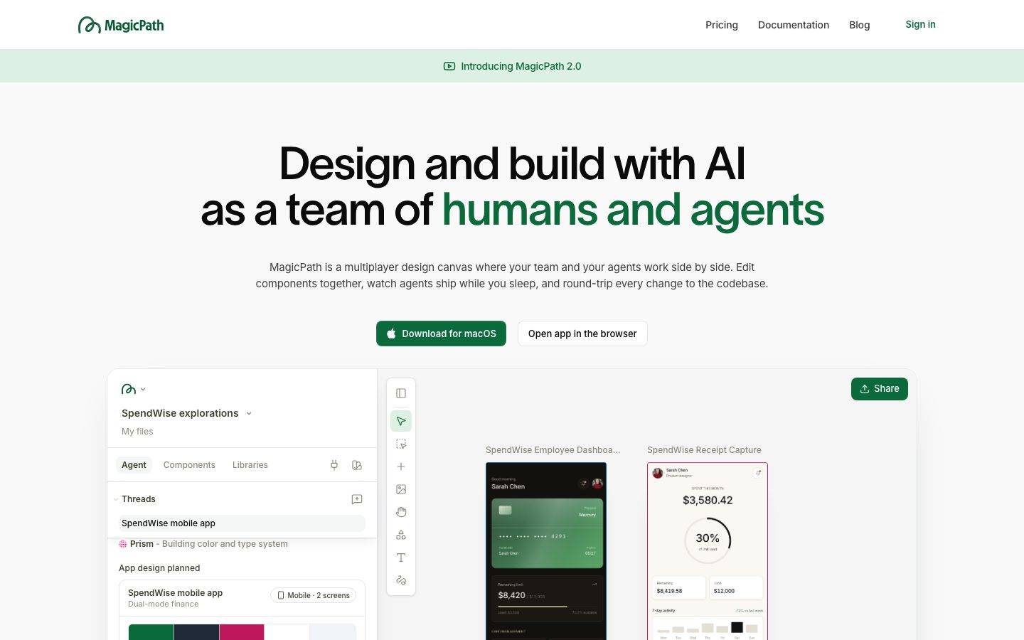 MagicPath homepage design, full-page screenshot