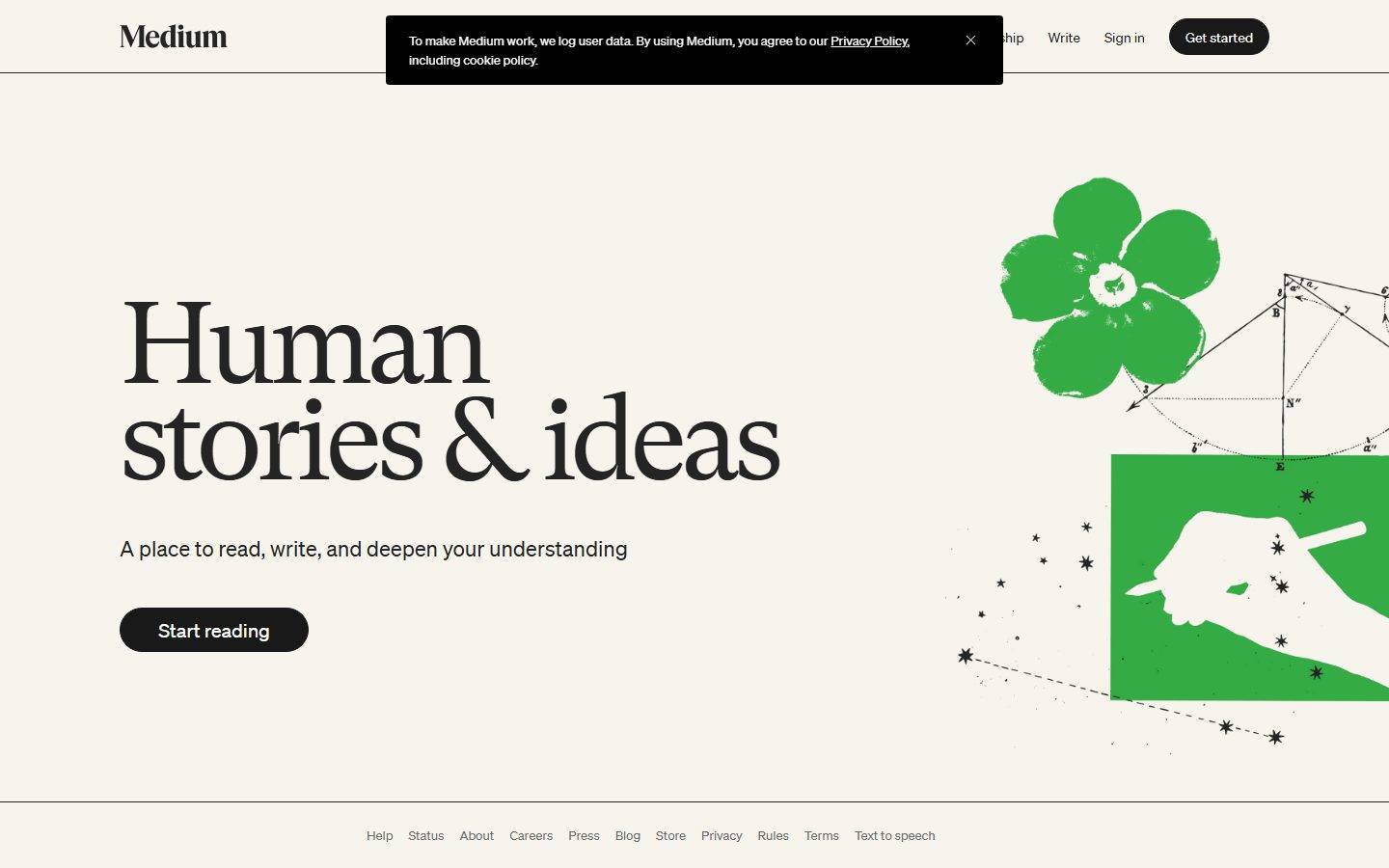 Medium homepage design, full-page screenshot