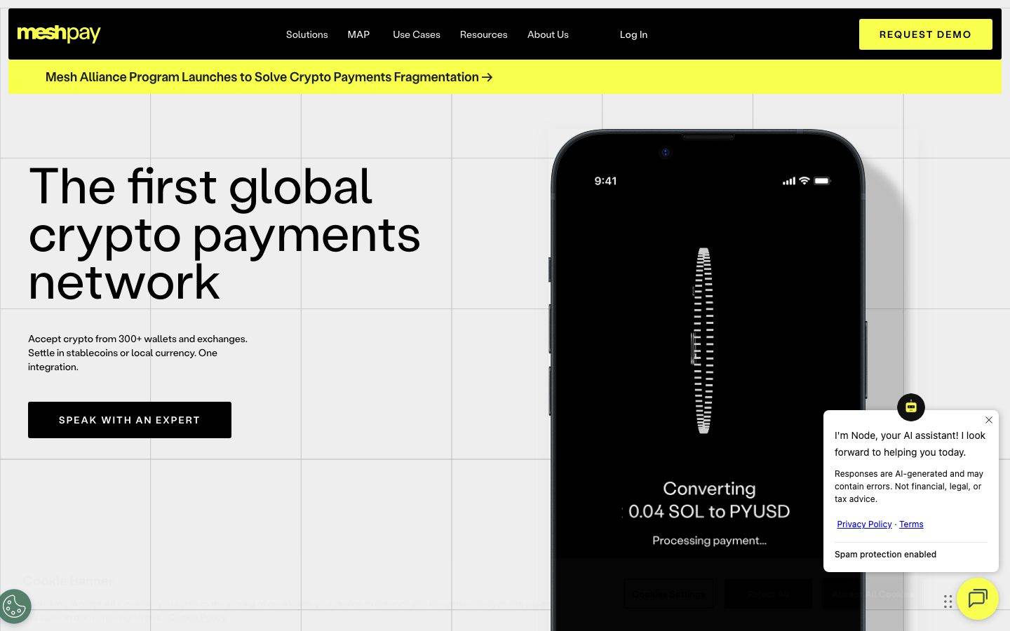 MeshConnect homepage design, full-page screenshot