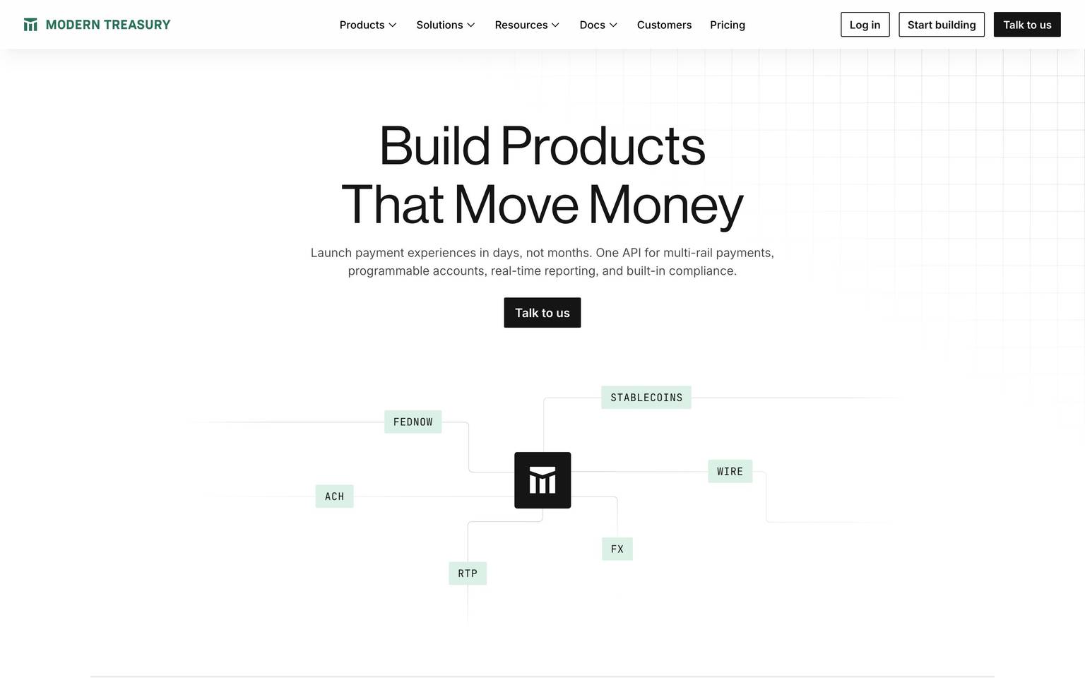 ModernTreasury homepage design, full-page screenshot