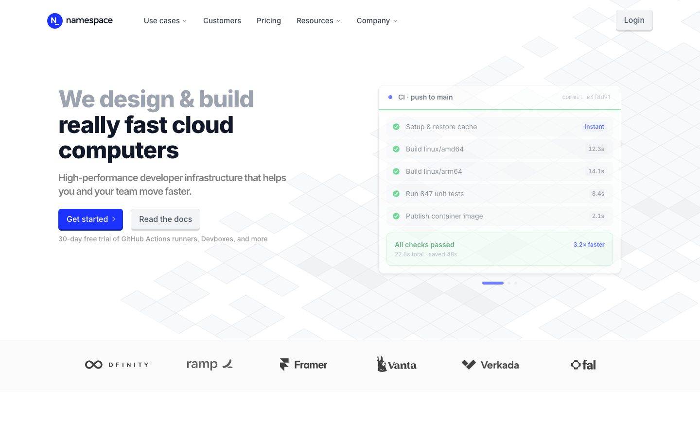 Namespace homepage design, full-page screenshot