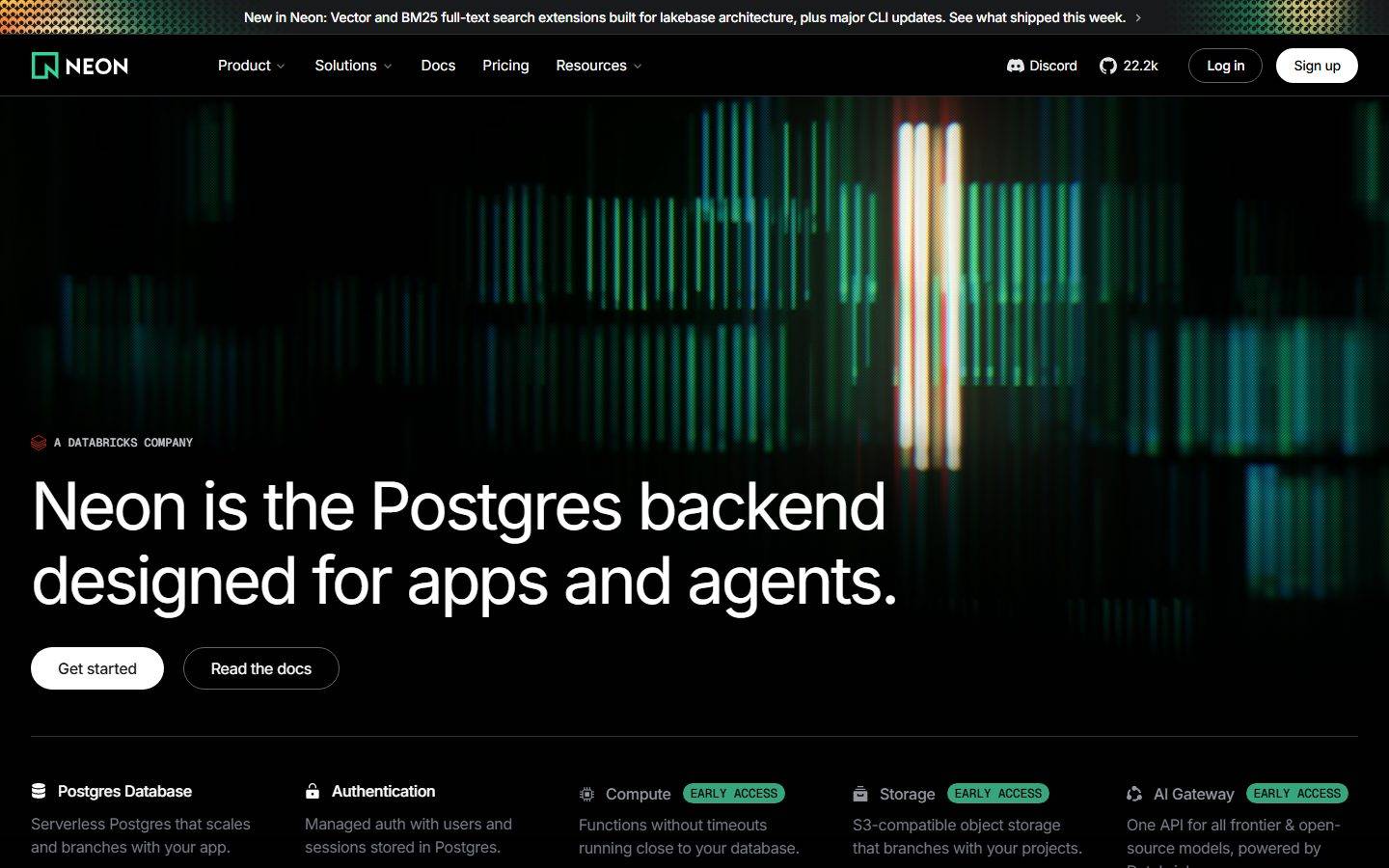 Neon homepage design, full-page screenshot