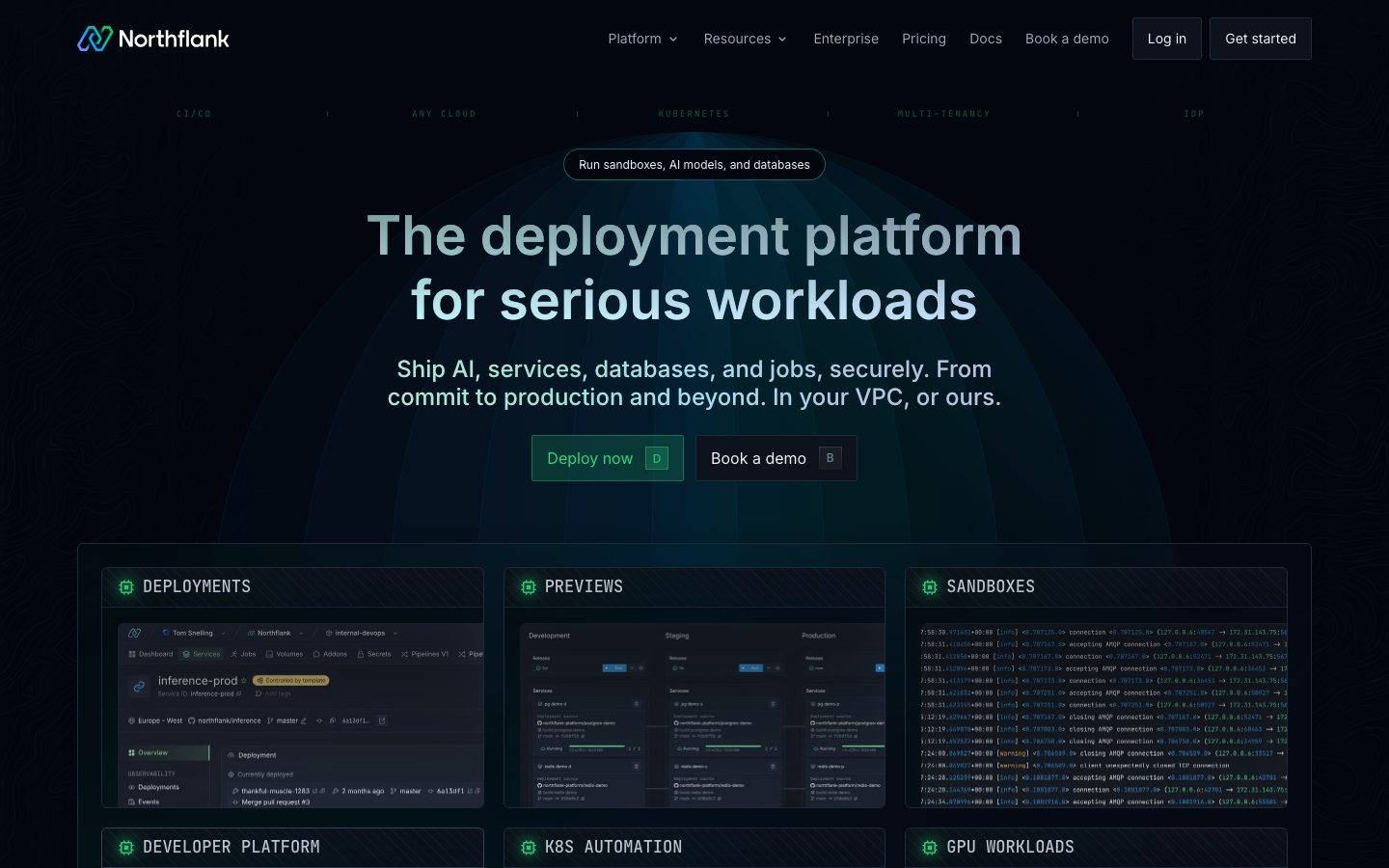 Northflank homepage design, full-page screenshot