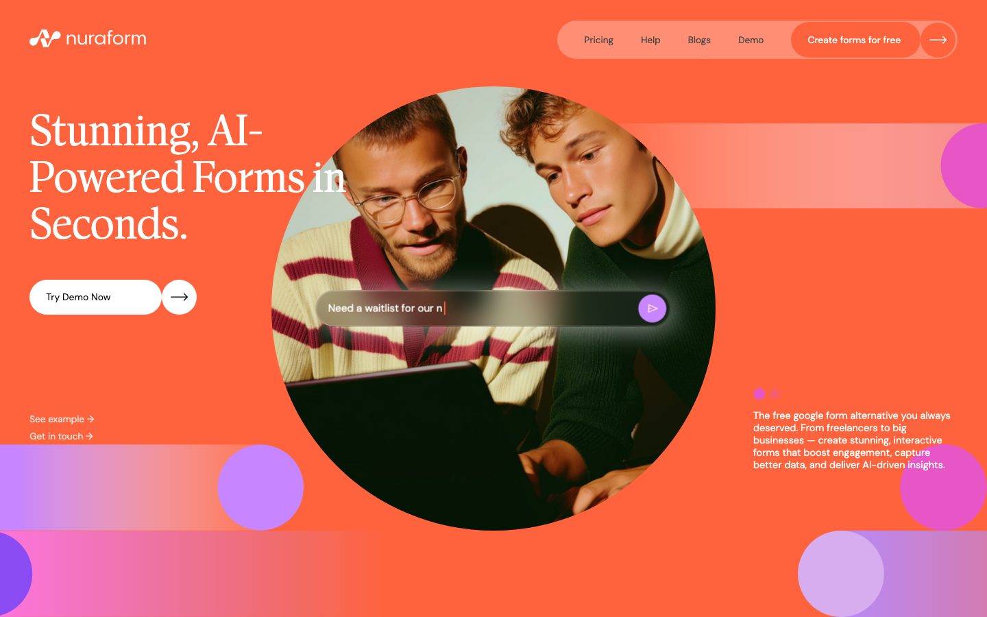 Nuraform homepage design, full-page screenshot