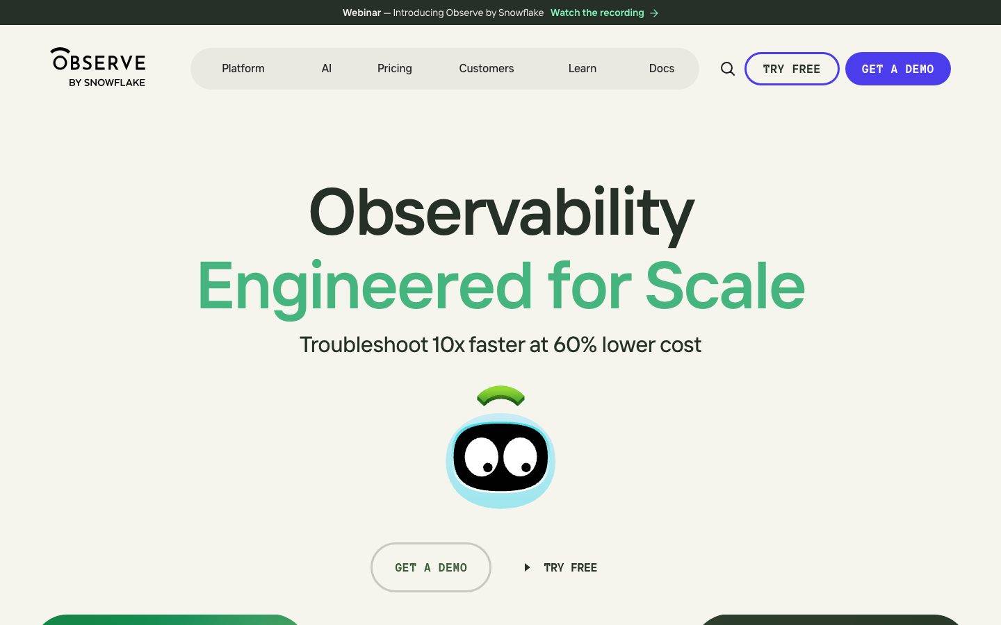 ObserveInc homepage design, full-page screenshot