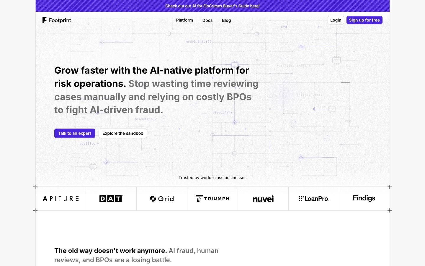 OneFootprint homepage design, full-page screenshot