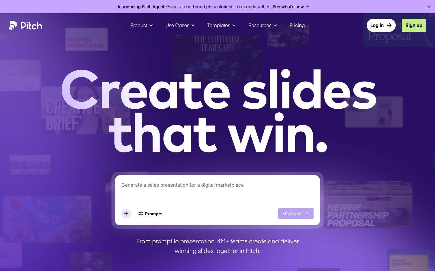 Pitch homepage design, full-page screenshot