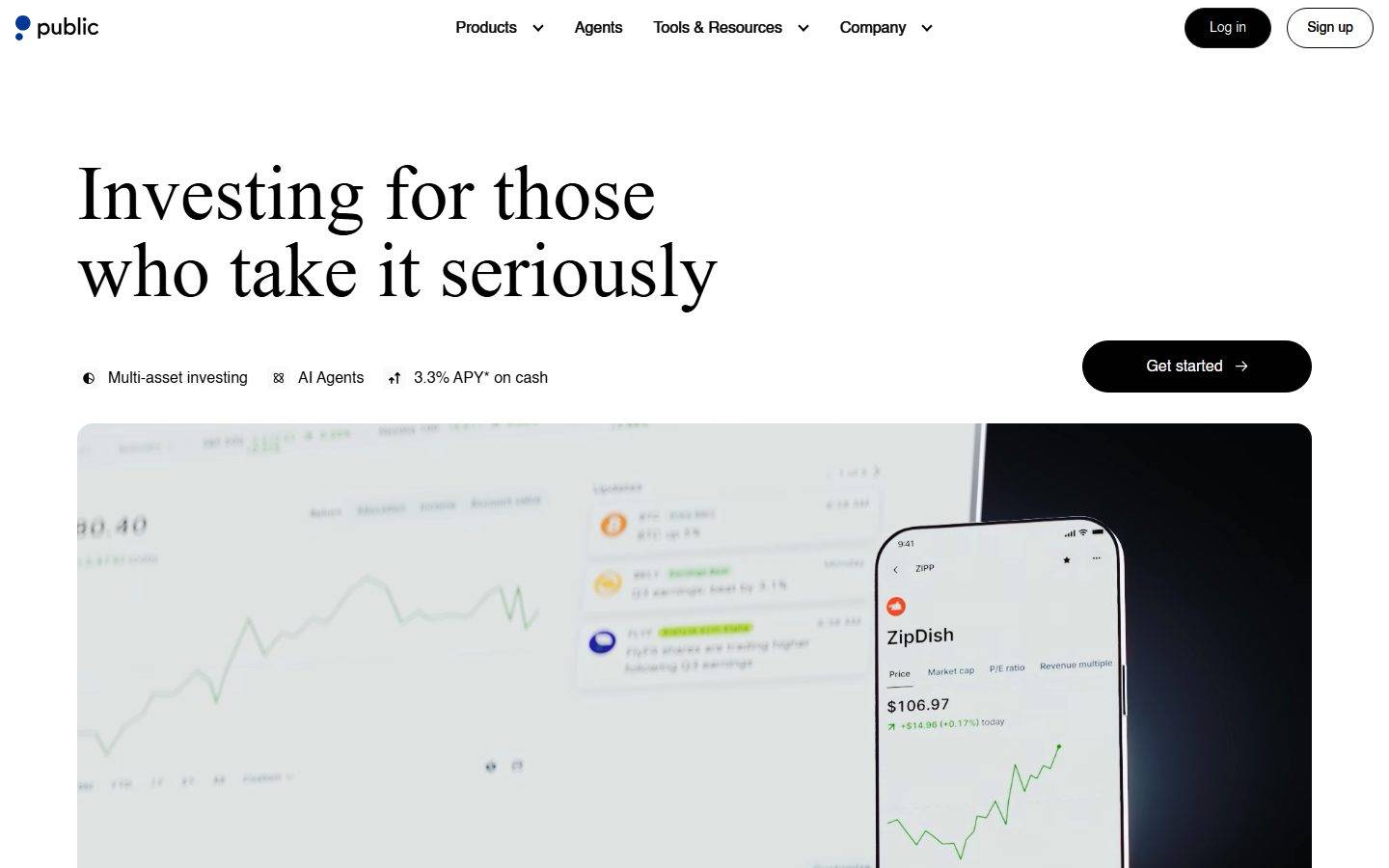 Public.com homepage design, full-page screenshot
