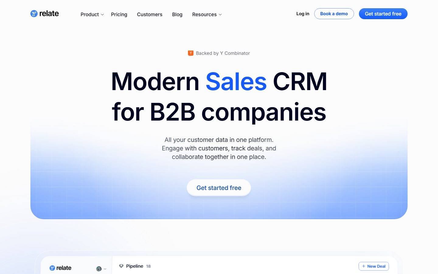 Relate homepage design, full-page screenshot
