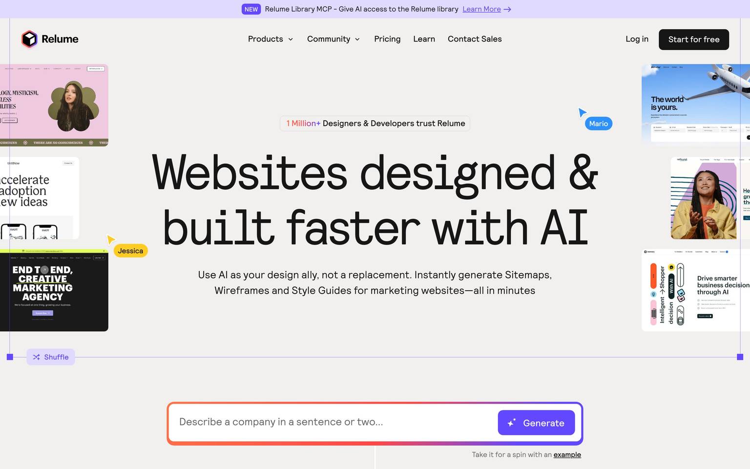Relume homepage design, full-page screenshot