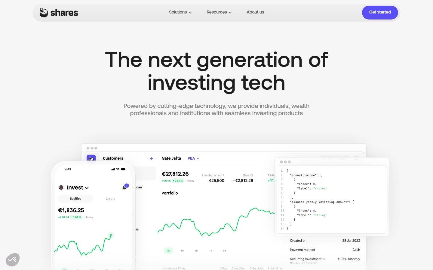 Shares.io homepage design, full-page screenshot