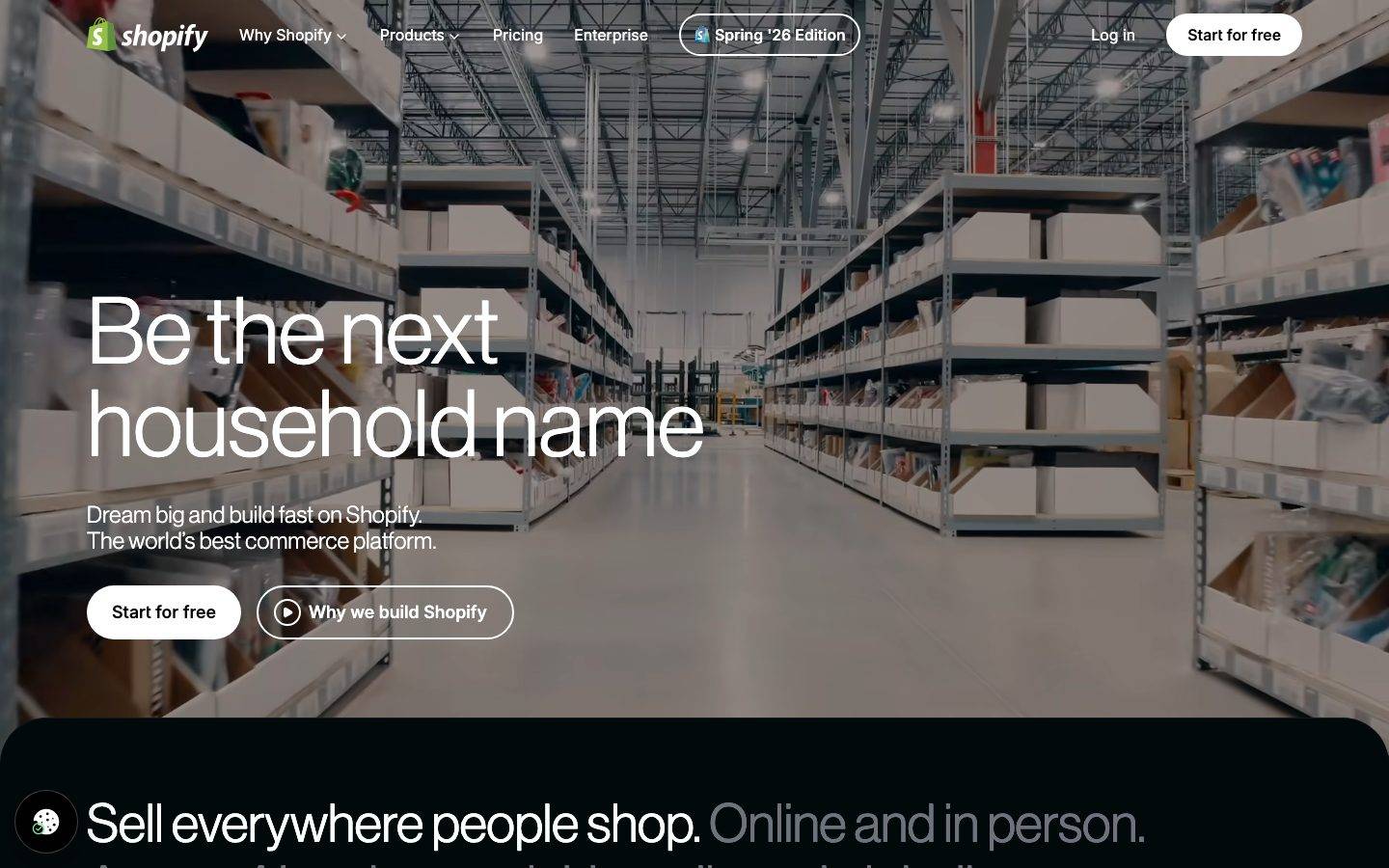 Shopify homepage design, full-page screenshot
