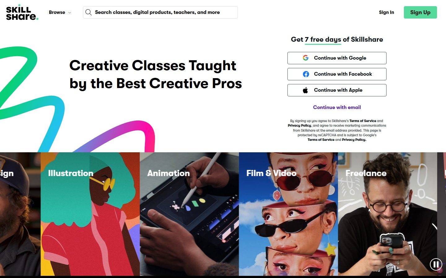 Skillshare homepage design, full-page screenshot