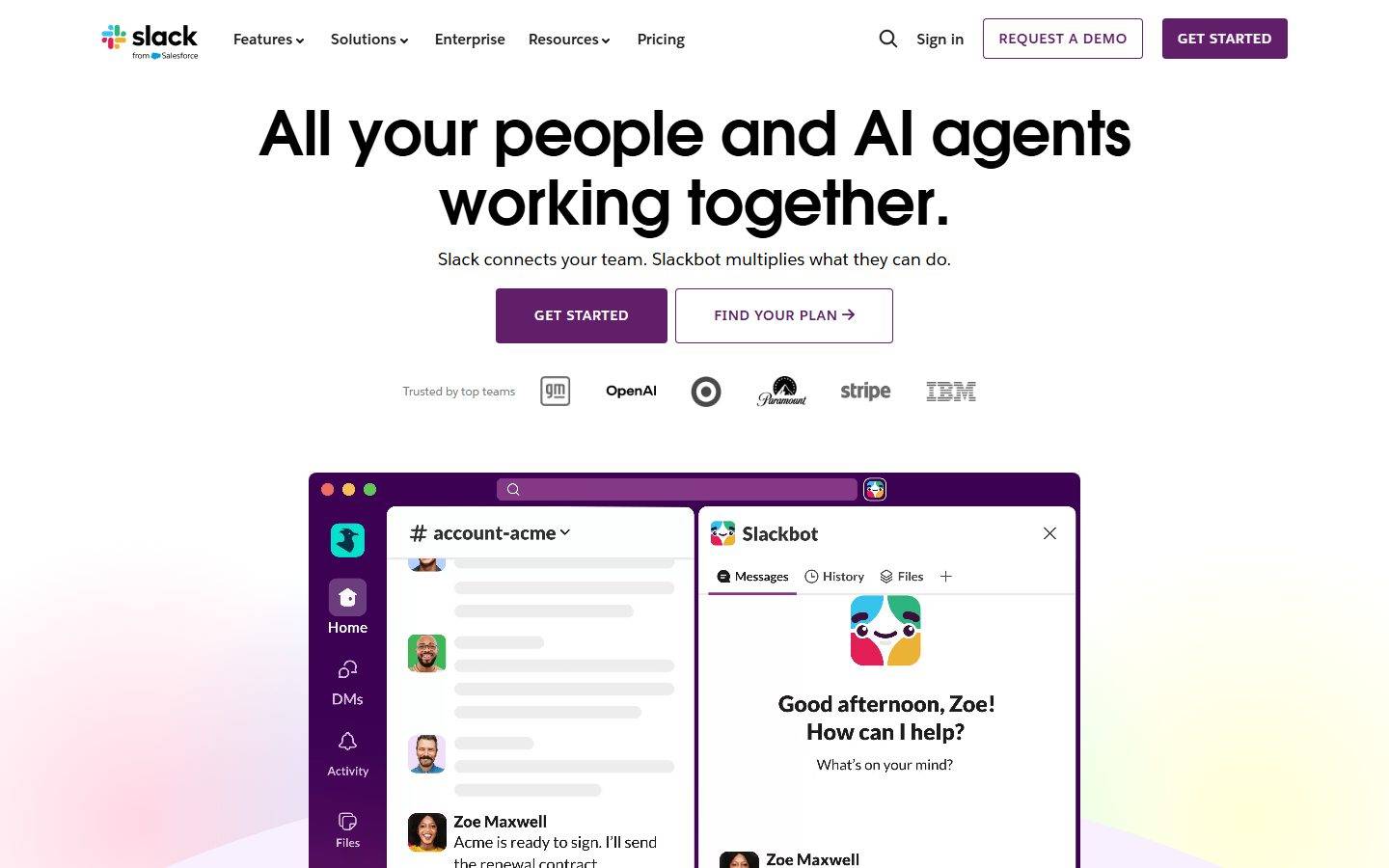 Slack homepage design, full-page screenshot