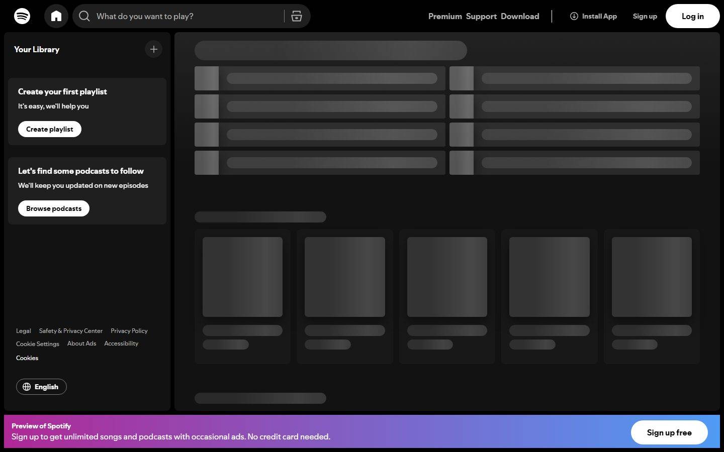Spotify homepage design, full-page screenshot