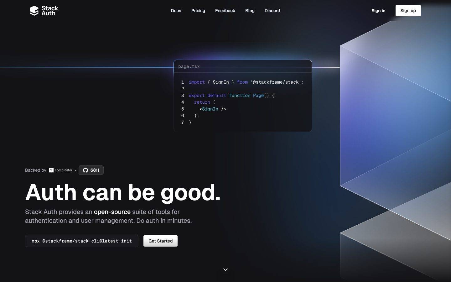 Stack-Auth homepage design, full-page screenshot