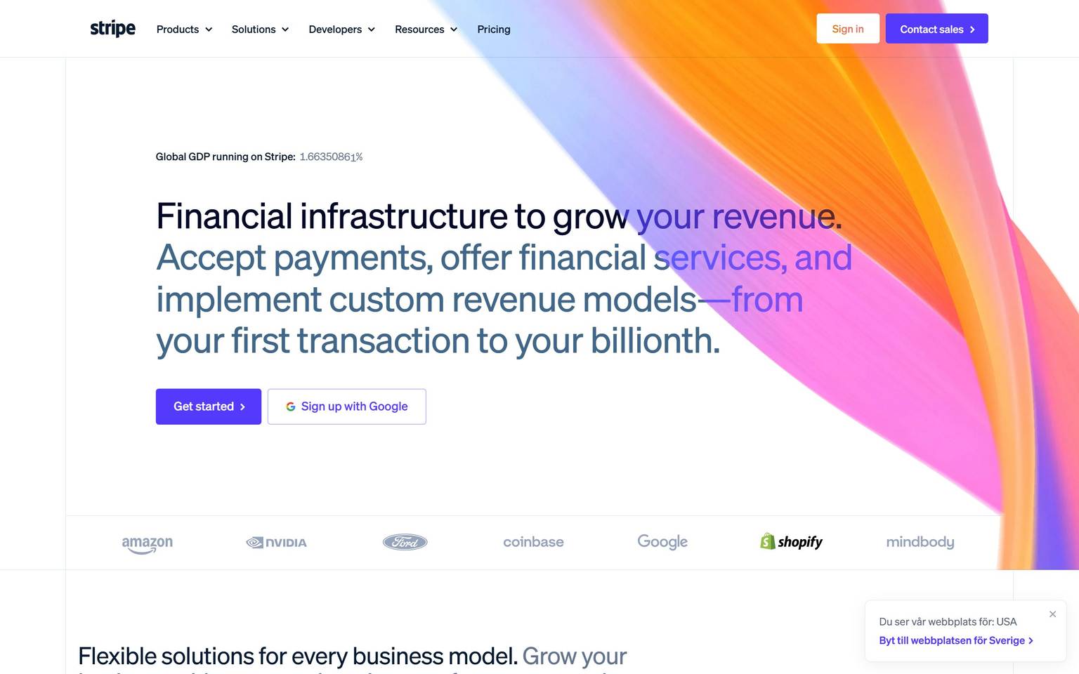 Stripe homepage design, full-page screenshot