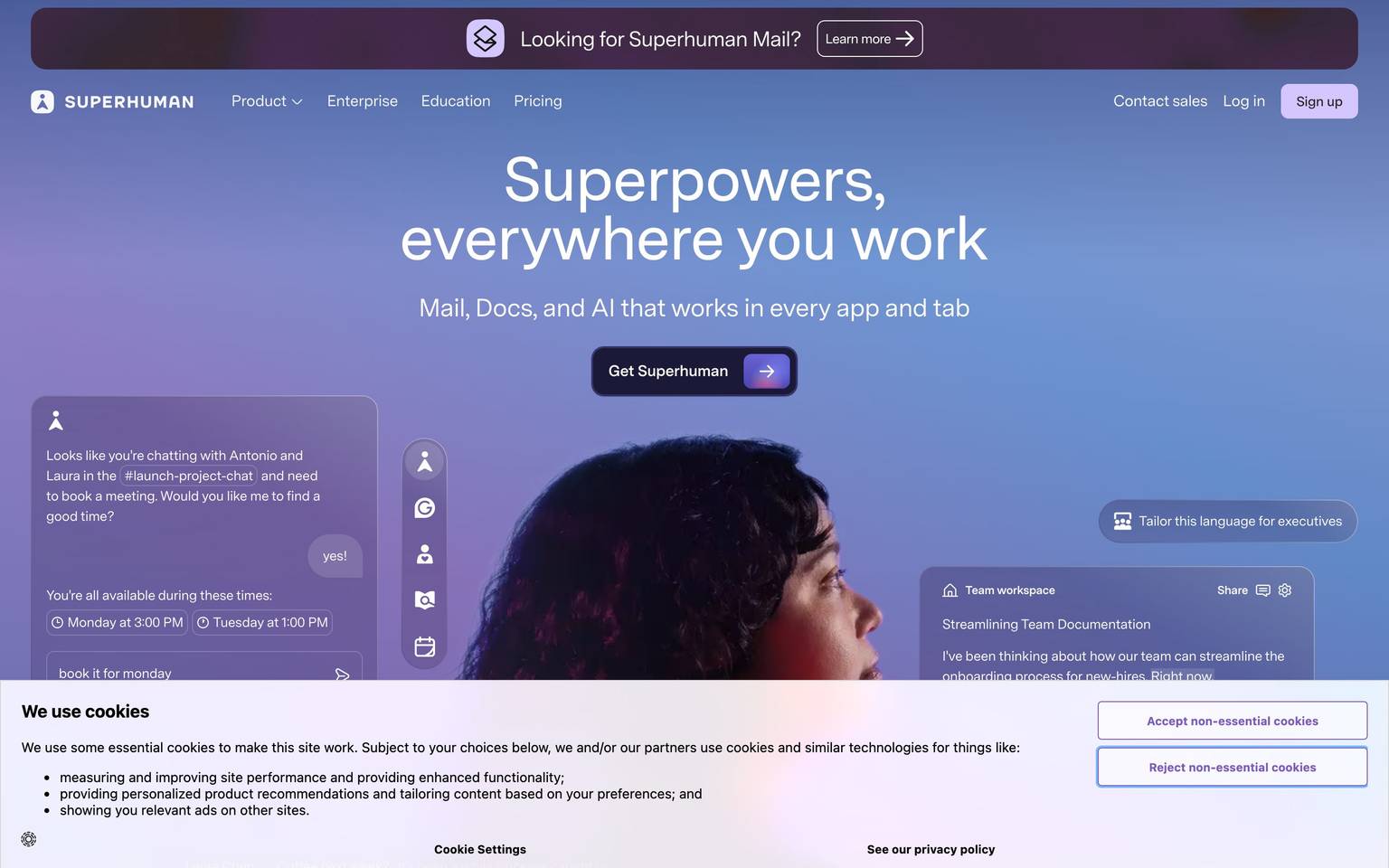 Superhuman homepage design, full-page screenshot