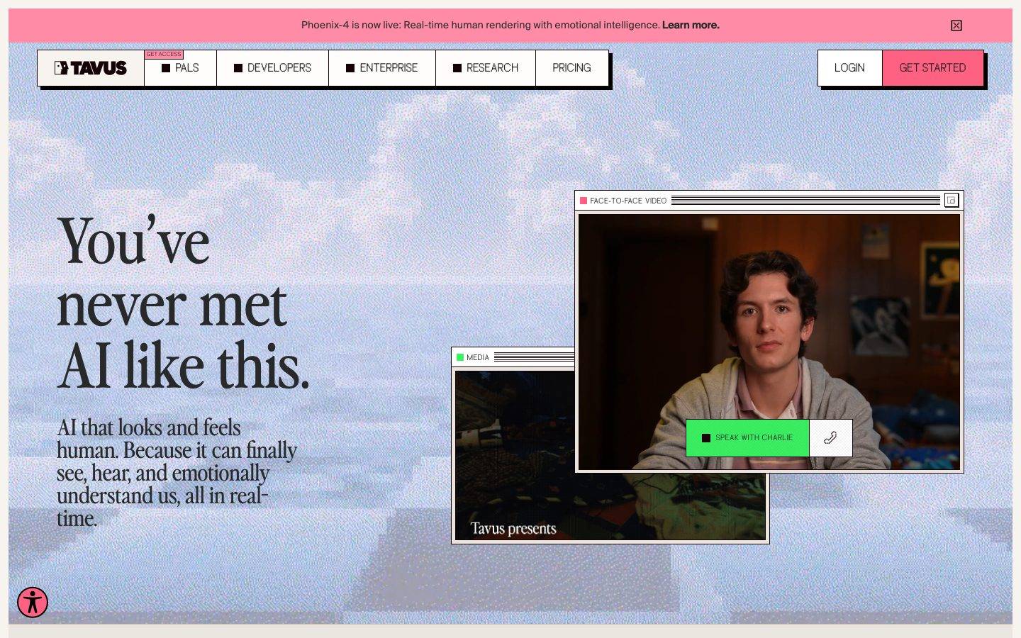 Tavus homepage design, full-page screenshot