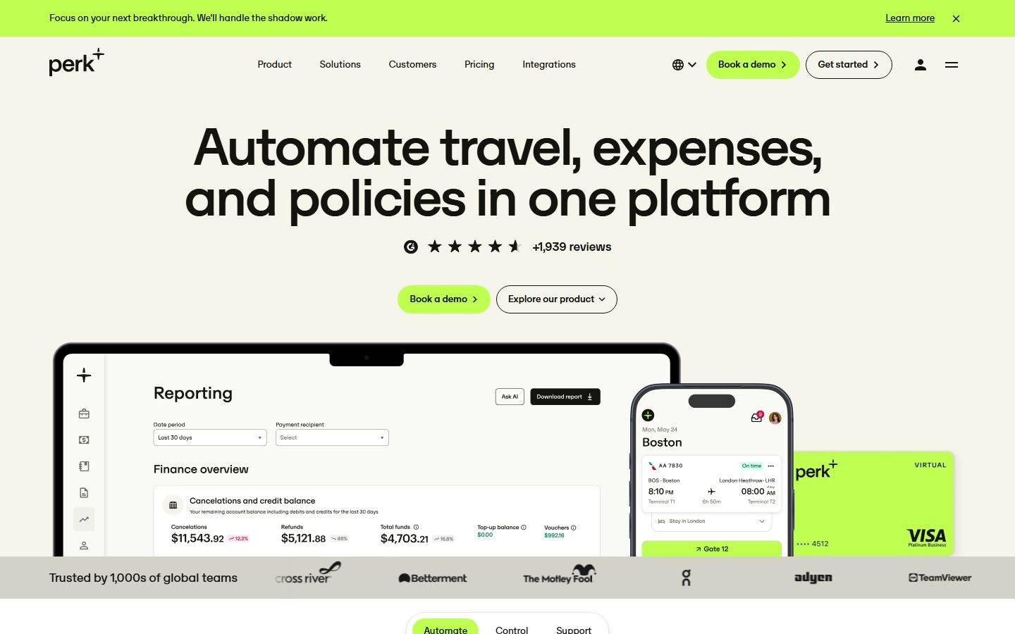 TravelPerk homepage design, full-page screenshot