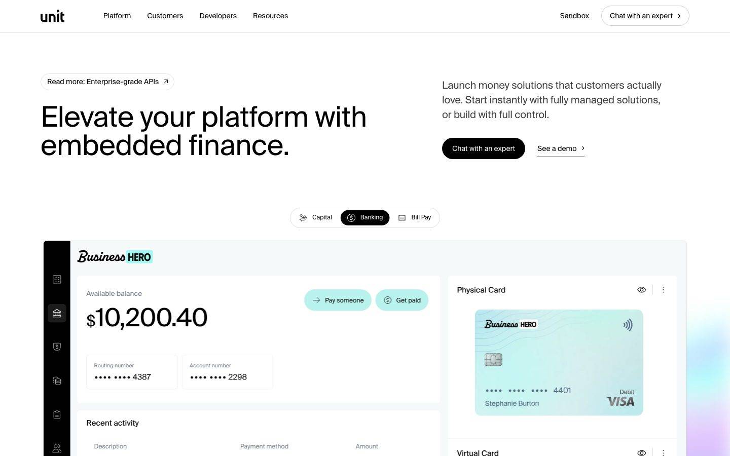 Unit.co homepage design, full-page screenshot