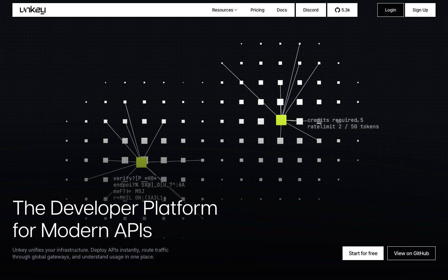 Unkey homepage design, full-page screenshot