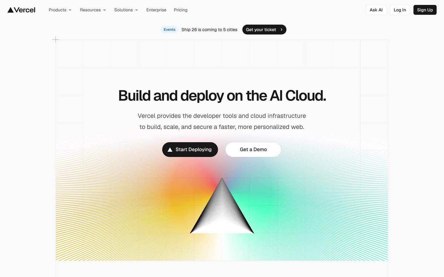 Vercel homepage design, full-page screenshot