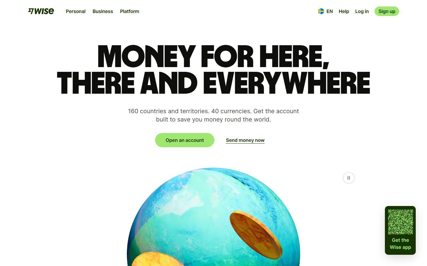 Wise homepage design, full-page screenshot