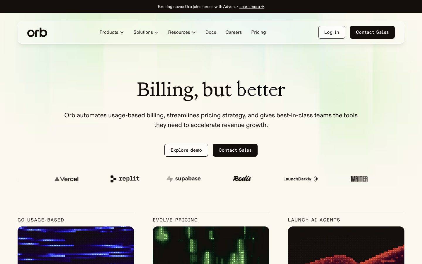 Orb homepage design, full-page screenshot